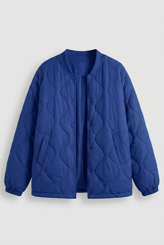 Leichte gesteppte Kurzjacke für Damen mit Wolkensteppung und Druckknopfverschluss