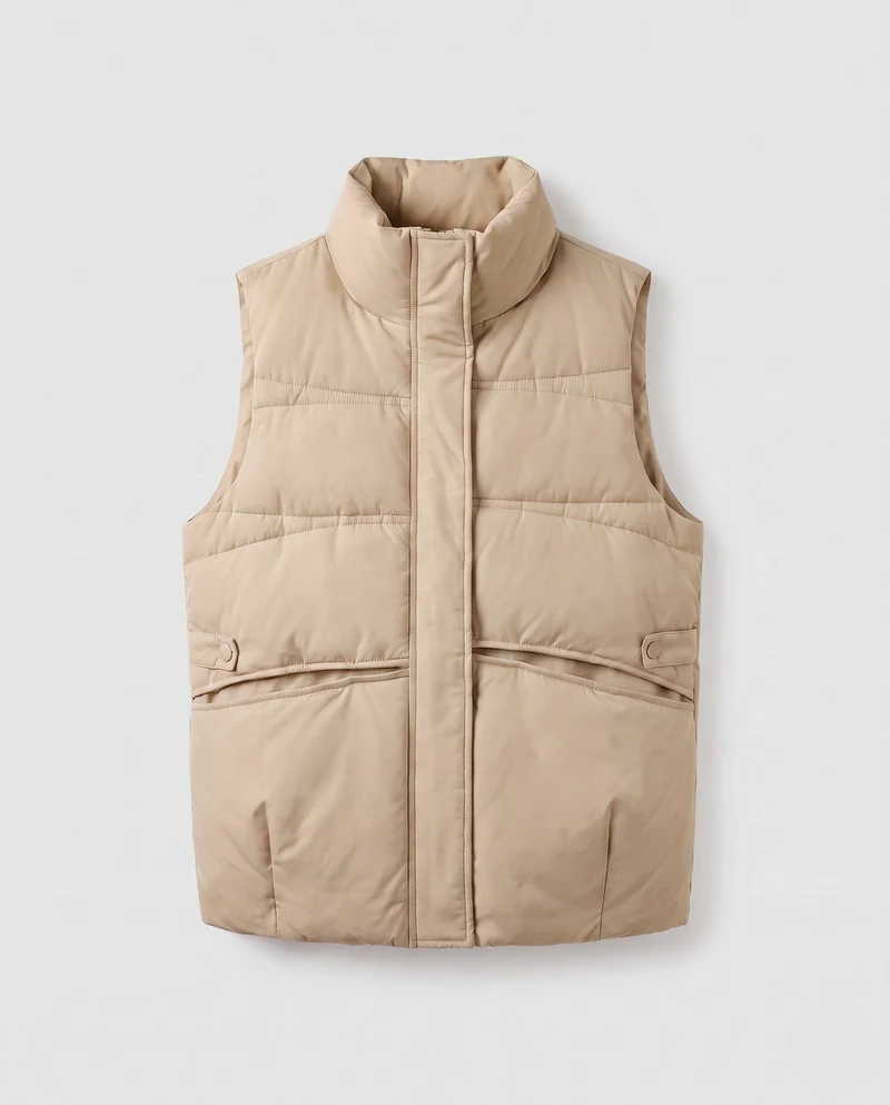 Damen nan leichtgewicht gesteppte Thermojacke mit hoch stehendem Kragen, verdecktem beidseitigem Reißverschluss und seitlichen Eingrifftaschen