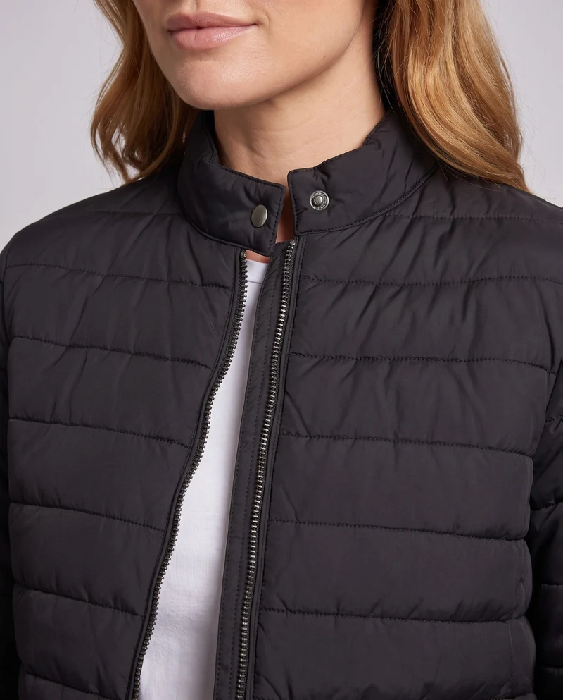 Leichte Damen Kurz-Stepp-Thermo-Puffermantel mit Klappentaschen, elastischen Bündchen und hohem Stehkragen