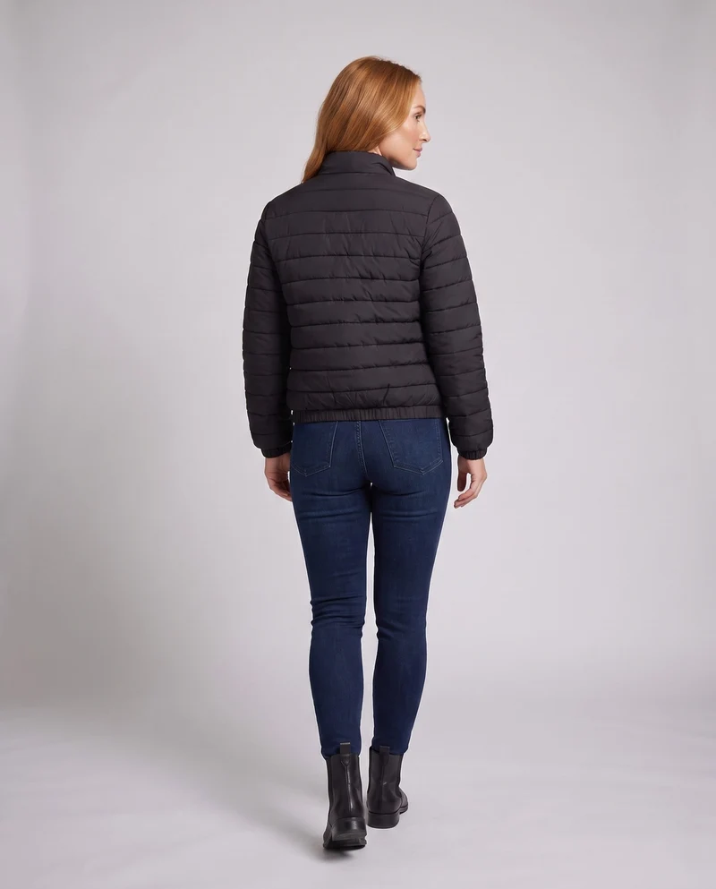 Leichte Damen Kurz-Stepp-Thermo-Puffermantel mit Klappentaschen, elastischen Bündchen und hohem Stehkragen