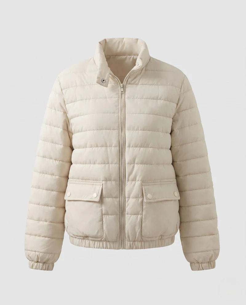 Leichte Damen Kurz-Stepp-Thermo-Puffermantel mit Klappentaschen, elastischen Bündchen und hohem Stehkragen
