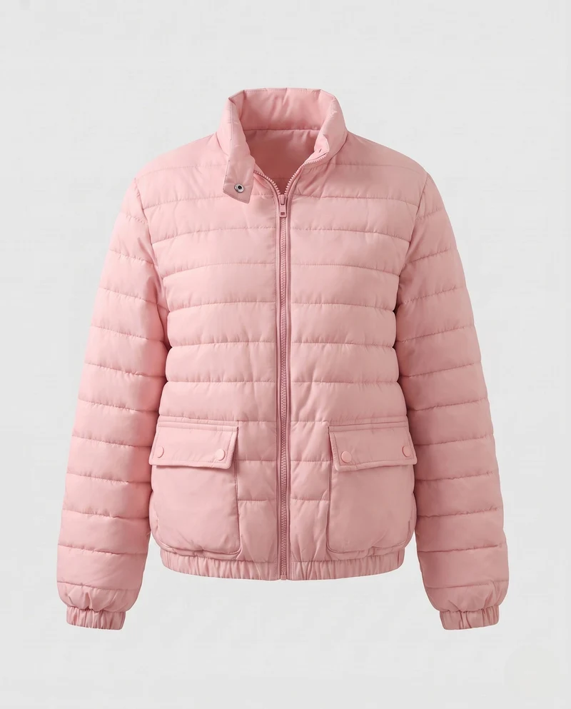 Leichte Damen Kurz-Stepp-Thermo-Puffermantel mit Klappentaschen, elastischen Bündchen und hohem Stehkragen
