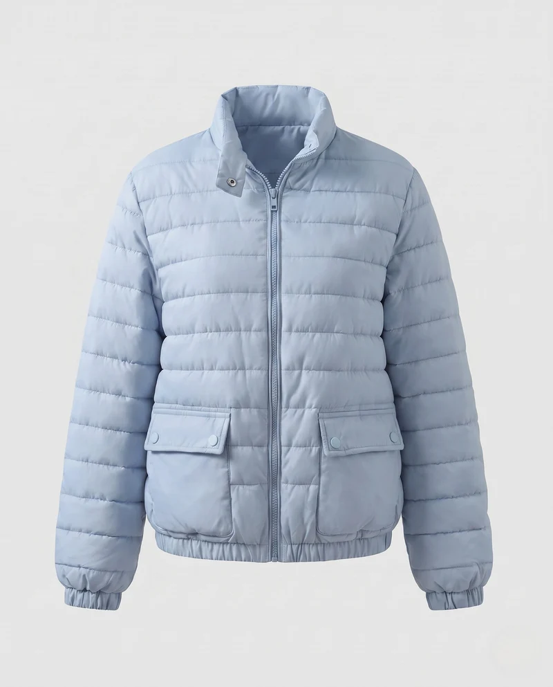 Leichte Damen Kurz-Stepp-Thermo-Puffermantel mit Klappentaschen, elastischen Bündchen und hohem Stehkragen