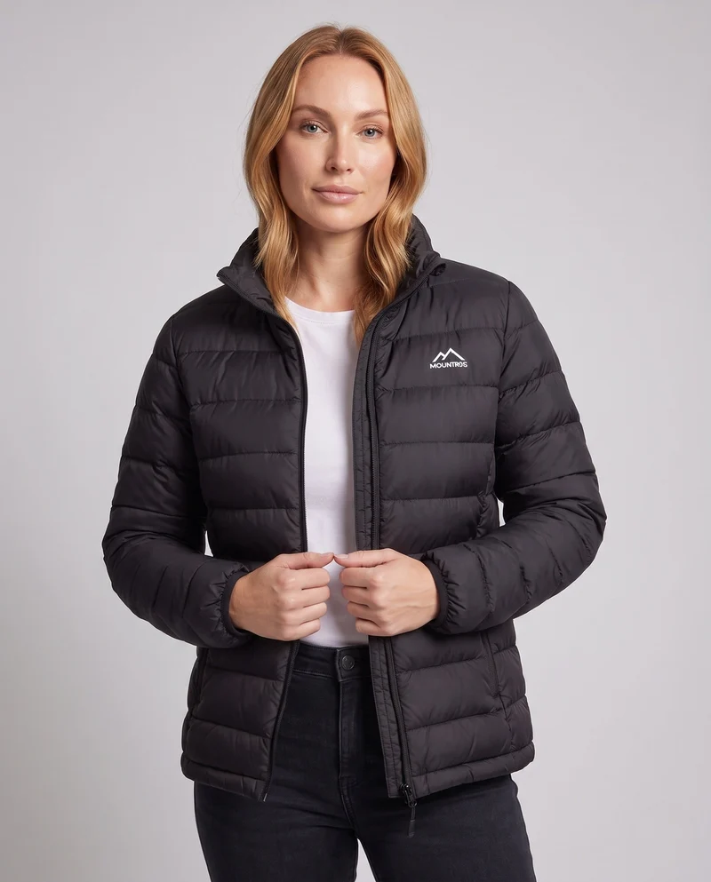 Damen nan leichte packbare kurze gesteppte Jacke mit hohem Stehkragen und aufgesetzten Taschen