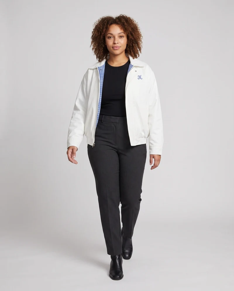 Damen leichte winddichte Blousonjacke mit kariertem Futter, elastischem Saum und dezentem Logo-Stickerei