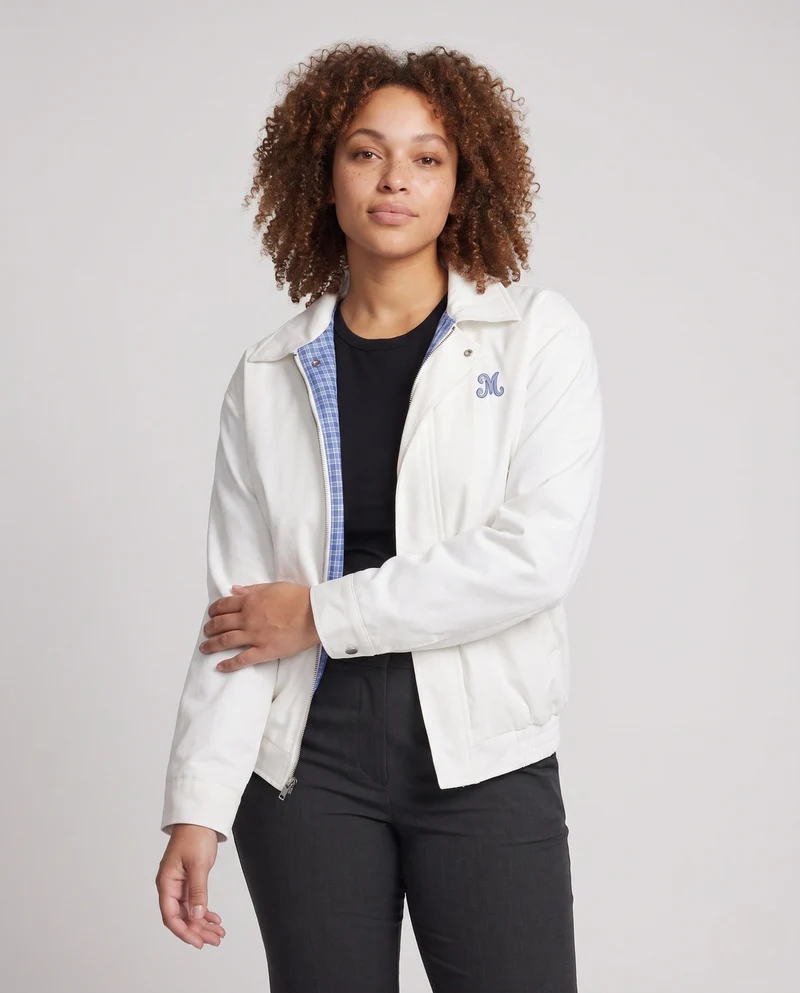 Damen leichte winddichte Blousonjacke mit kariertem Futter, elastischem Saum und dezentem Logo-Stickerei