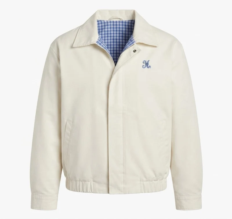 Damen leichte winddichte Blousonjacke mit kariertem Futter, elastischem Saum und dezentem Logo-Stickerei