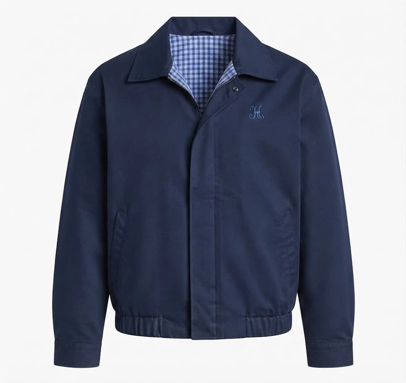 Damen leichte winddichte Blousonjacke mit kariertem Futter, elastischem Saum und dezentem Logo-Stickerei