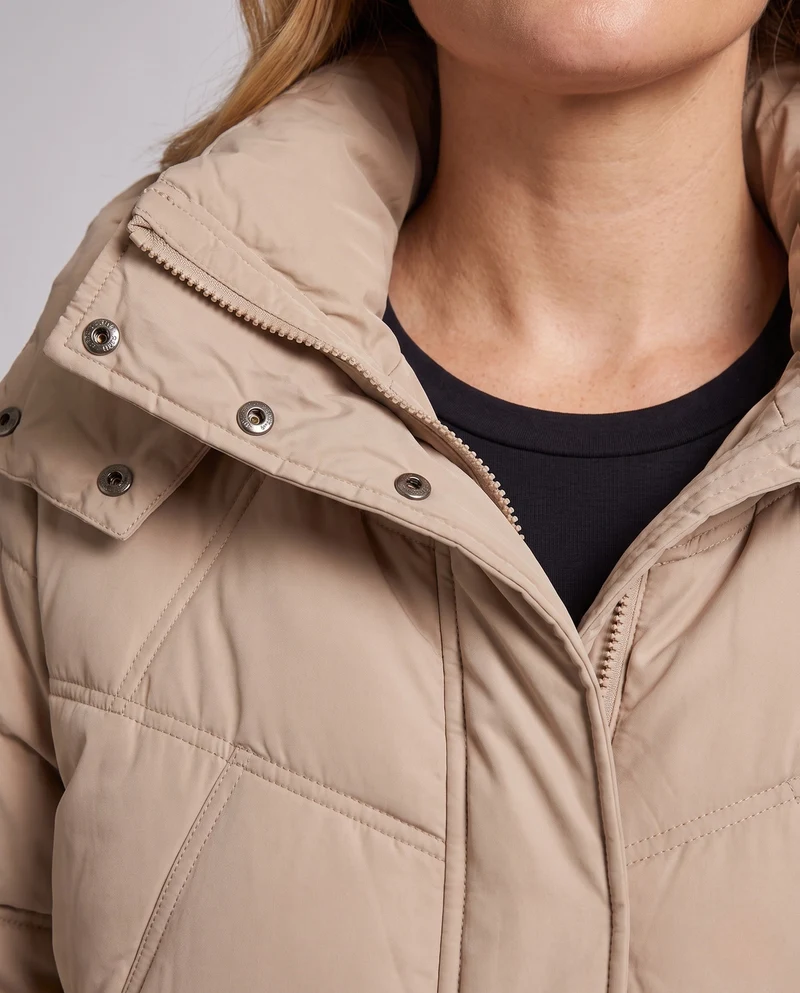 Damen mid-long gepolsterte Parka mit hohem Stehkragenklappe, verstaubarem Kapuze und großen Cargo-Taschen