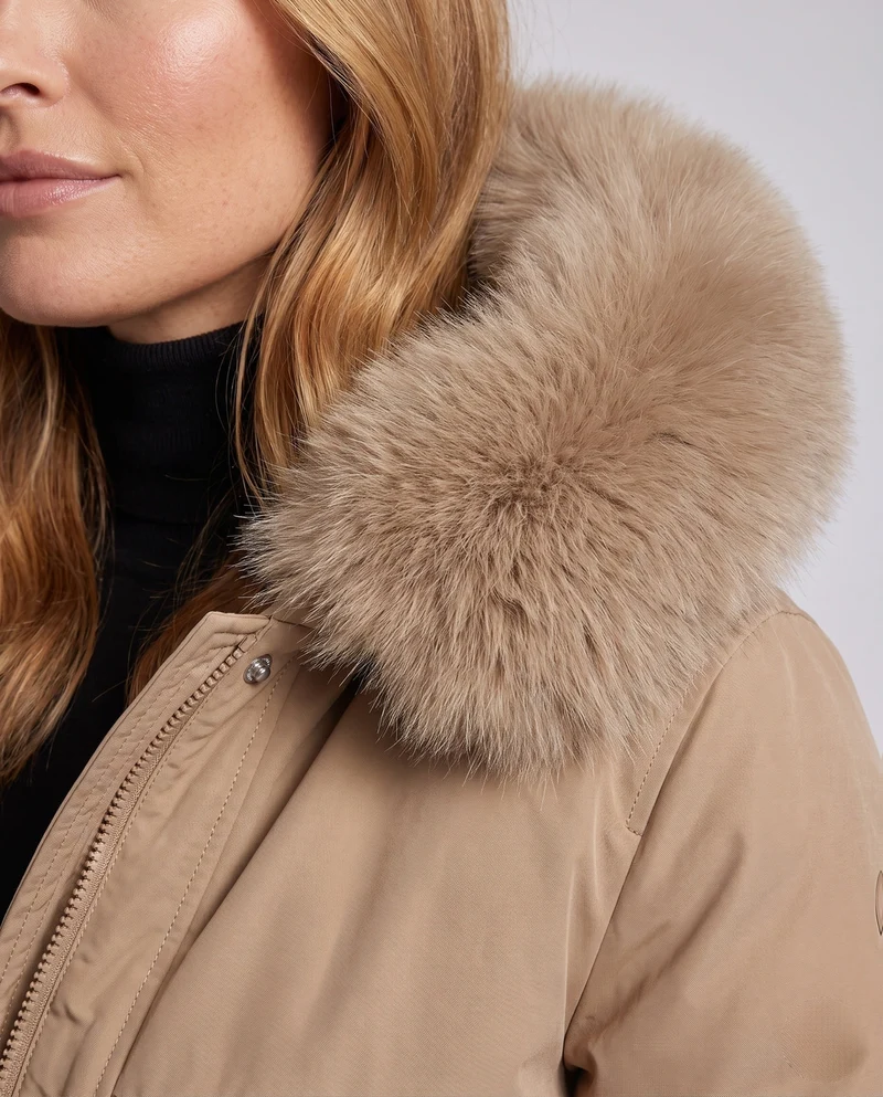 Damen Mid-Length Thermoparka mit voluminösem Kunstfellkragen, Teddy-Innenfutter und funktionalen Klapptaschen