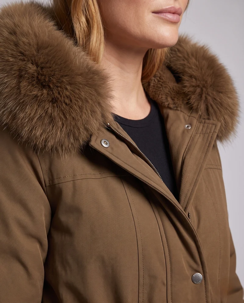 Damen moderne Utility-Parka mit extra großem Kragen in Felloptik und funktionalen Mehrfachtaschen