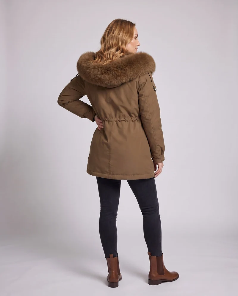 Damen moderne Utility-Parka mit extra großem Kragen in Felloptik und funktionalen Mehrfachtaschen