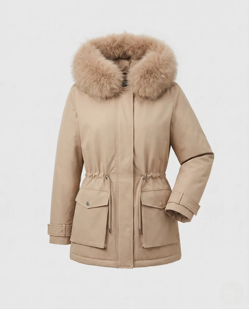 Damen moderne Utility-Parka mit extra großem Kragen in Felloptik und funktionalen Mehrfachtaschen