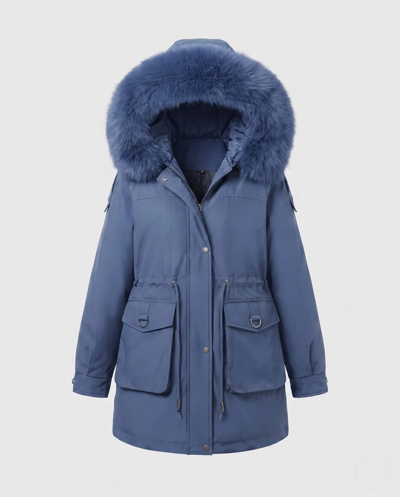 Damen moderne Utility-Parka mit extra großem Kragen in Felloptik und funktionalen Mehrfachtaschen