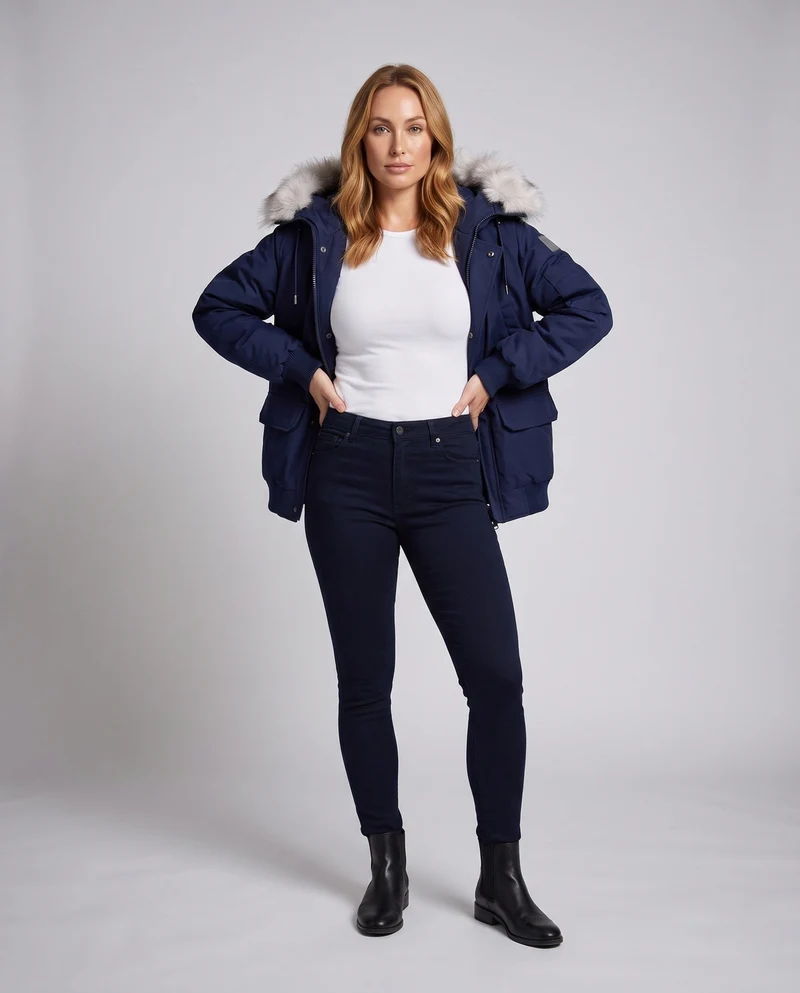 Damen Oversized-Parka mit voluminösem Kunstfellkapuze, multifunktionalen Taschen und thermischer Polsterung.