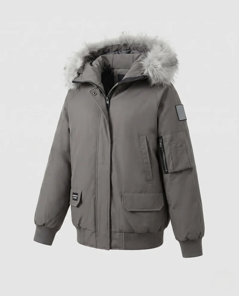 Damen Oversized-Parka mit voluminösem Kunstfellkapuze, multifunktionalen Taschen und thermischer Polsterung.