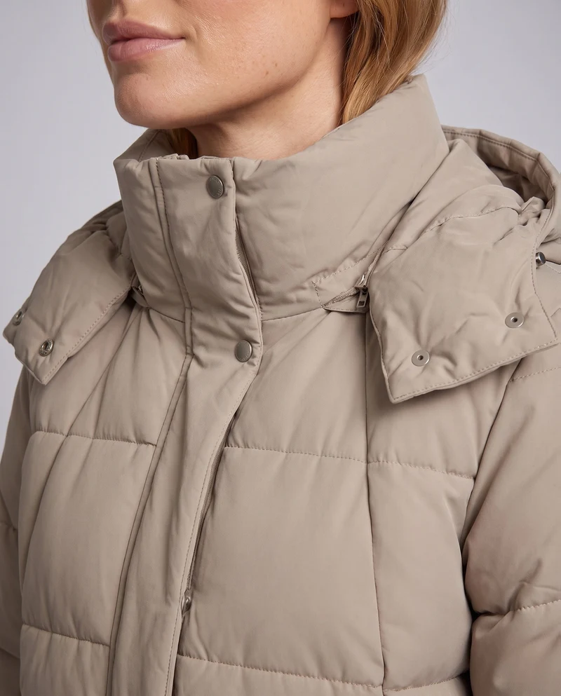 Damen oversize gesteppter Mantel mit verlängertem quadratischem Steppdesign, Kapuze, Reißverschlusstaschen und verstellbarem Kordelzugsaum