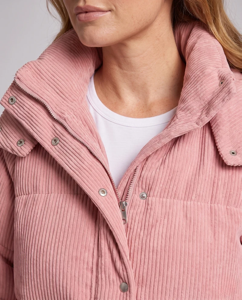 Damen Übergrößen Cord-Pufferjacke mit Kapuze und wärmender Thermoisolierung