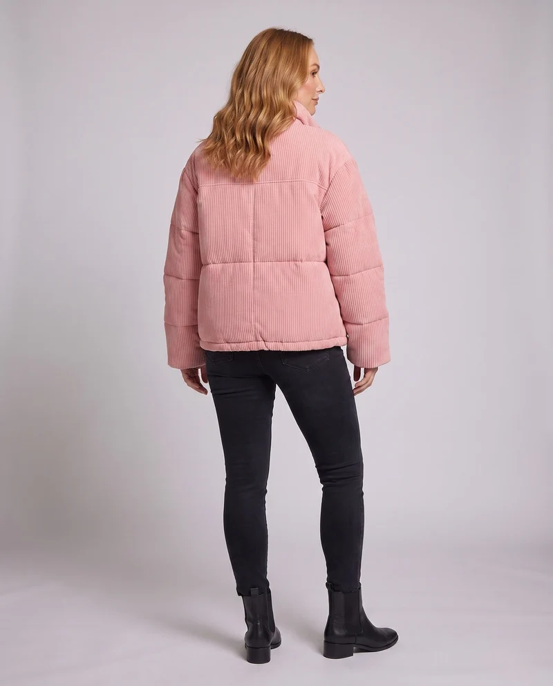 Damen Übergrößen Cord-Pufferjacke mit Kapuze und wärmender Thermoisolierung