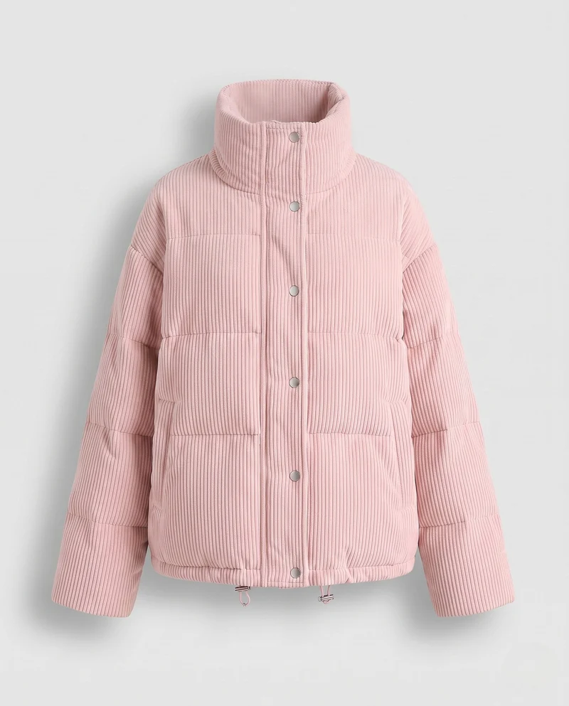 Damen Übergrößen Cord-Pufferjacke mit Kapuze und wärmender Thermoisolierung