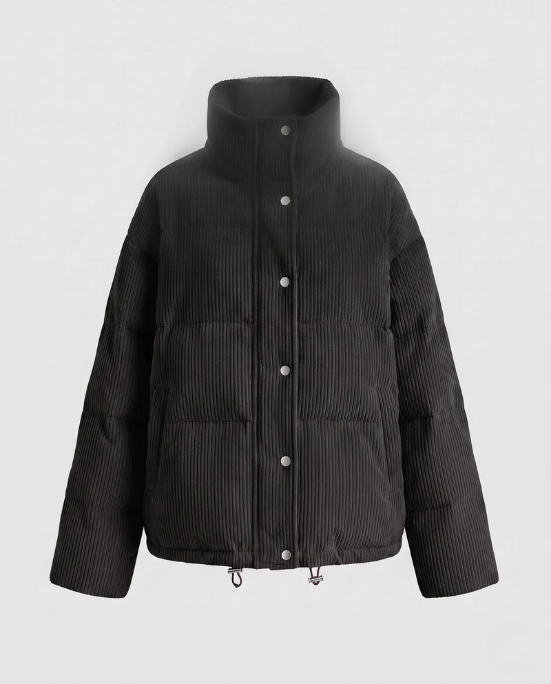 Damen Übergrößen Cord-Pufferjacke mit Kapuze und wärmender Thermoisolierung