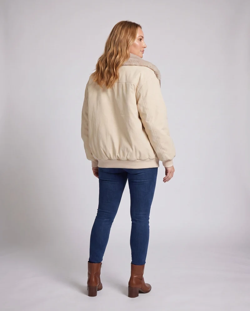 Damen oversized Hoodiejacke mit Kunstfellohren und Fleecefutter, Rundum-Reißverschluss