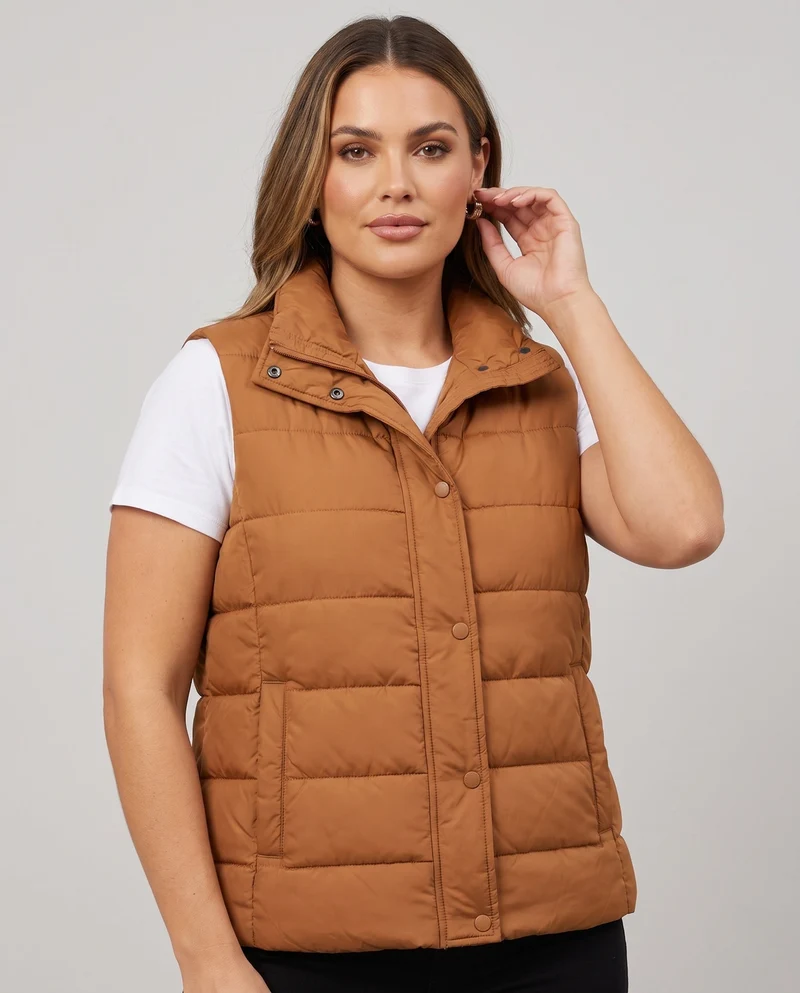Damen oversized thermo-gestepptes Weste mit voluminösem Stehkragen, Zwei-Wege-Reißverschluss und verstellbarem Kordelzugsaum