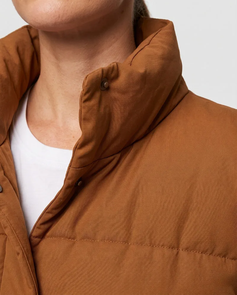Damen oversized thermo-gestepptes Weste mit voluminösem Stehkragen, Zwei-Wege-Reißverschluss und verstellbarem Kordelzugsaum