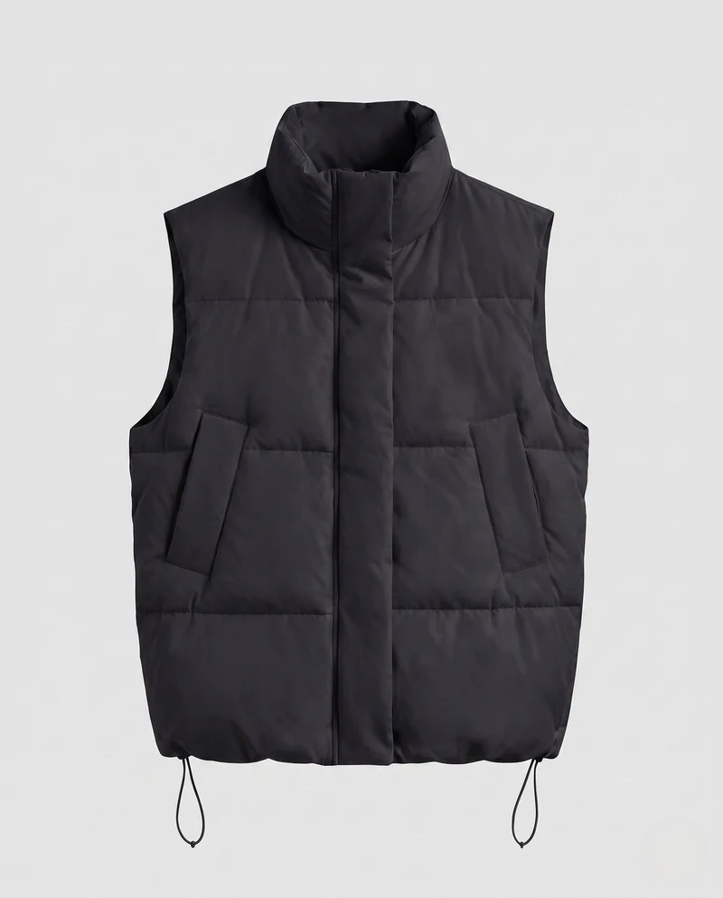 Damen oversized thermo-gestepptes Weste mit voluminösem Stehkragen, Zwei-Wege-Reißverschluss und verstellbarem Kordelzugsaum