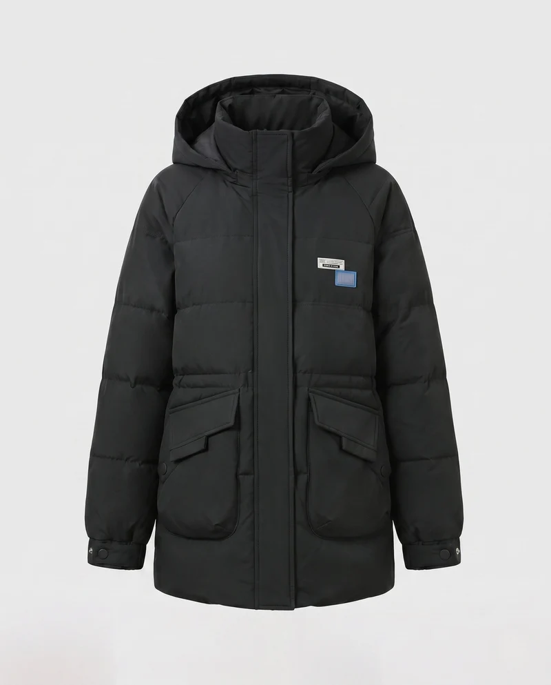 Damen übergroße Thermoparkas mit Kapuze, großen Klappen Taschen und elastischen Ärmelbündchen