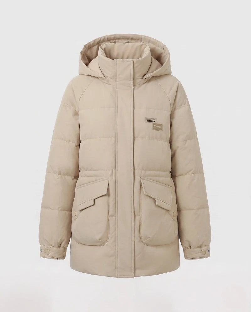 Damen übergroße Thermoparkas mit Kapuze, großen Klappen Taschen und elastischen Ärmelbündchen