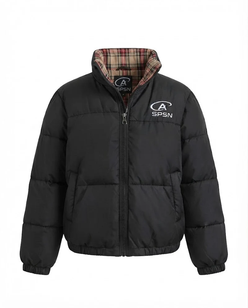 Damen übergroße gepolsterte kurze Daunenjacke mit hochstehendem Kragen und praktischen Seitentaschen