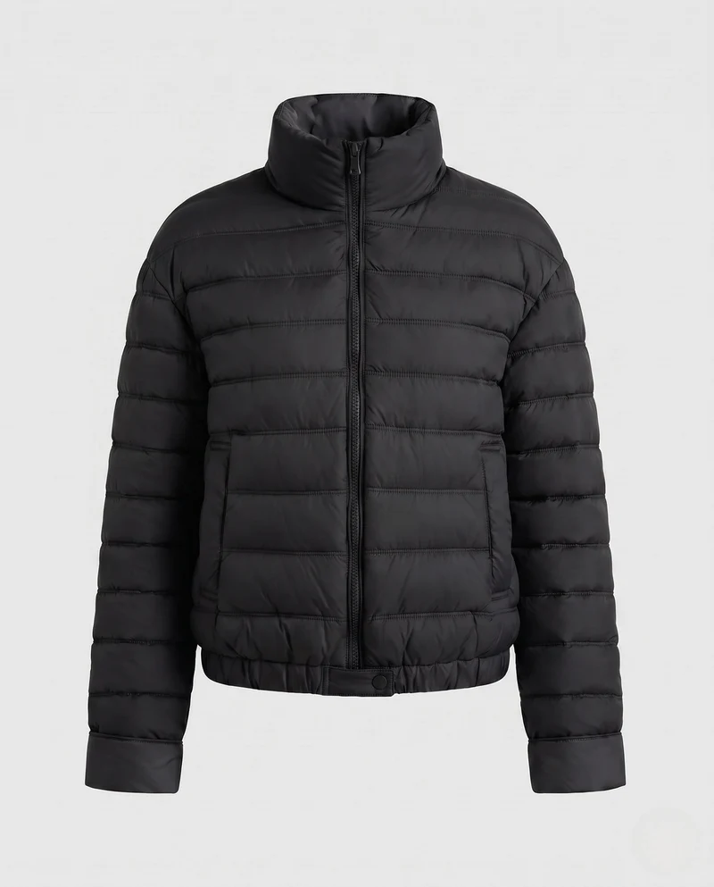 Damen packbare ultraleichte Mikrokanyl-Jacke mit zwei-Wege-Reißverschluss und elastischem Saum