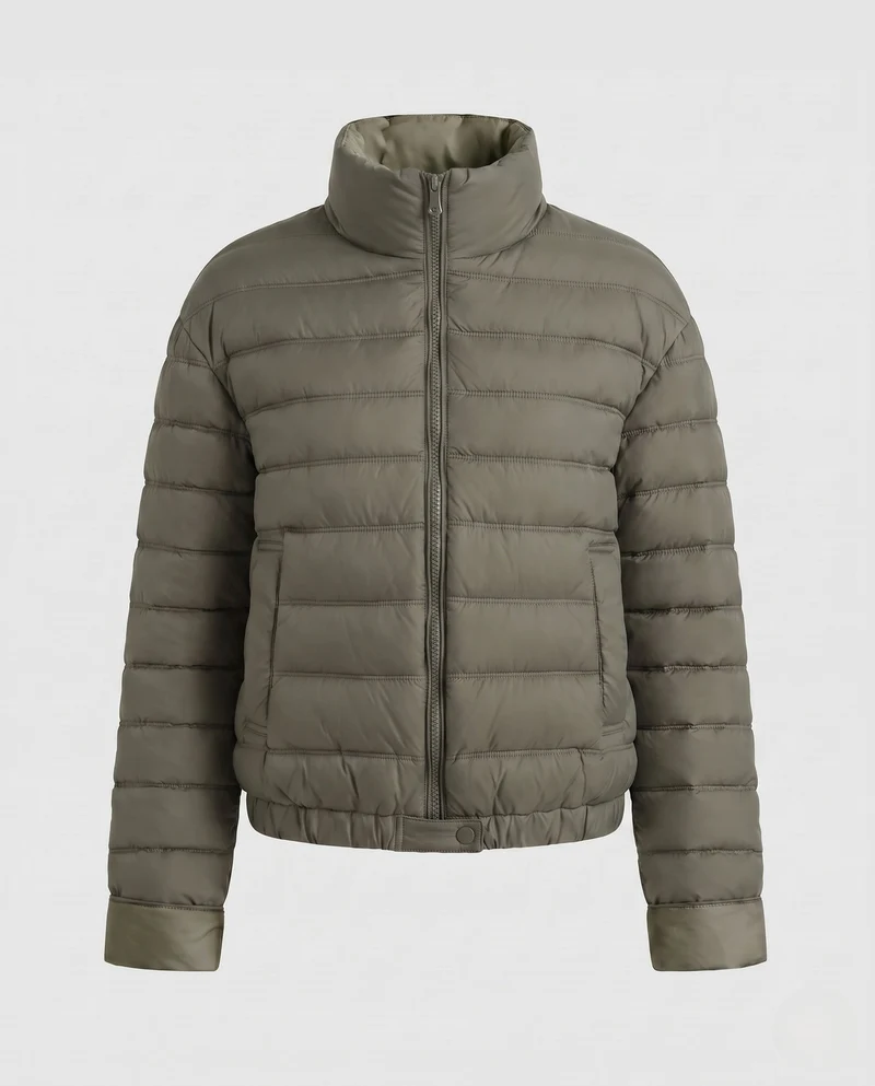Damen packbare ultraleichte Mikrokanyl-Jacke mit zwei-Wege-Reißverschluss und elastischem Saum