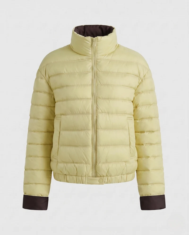 Damen packbare ultraleichte Mikrokanyl-Jacke mit zwei-Wege-Reißverschluss und elastischem Saum