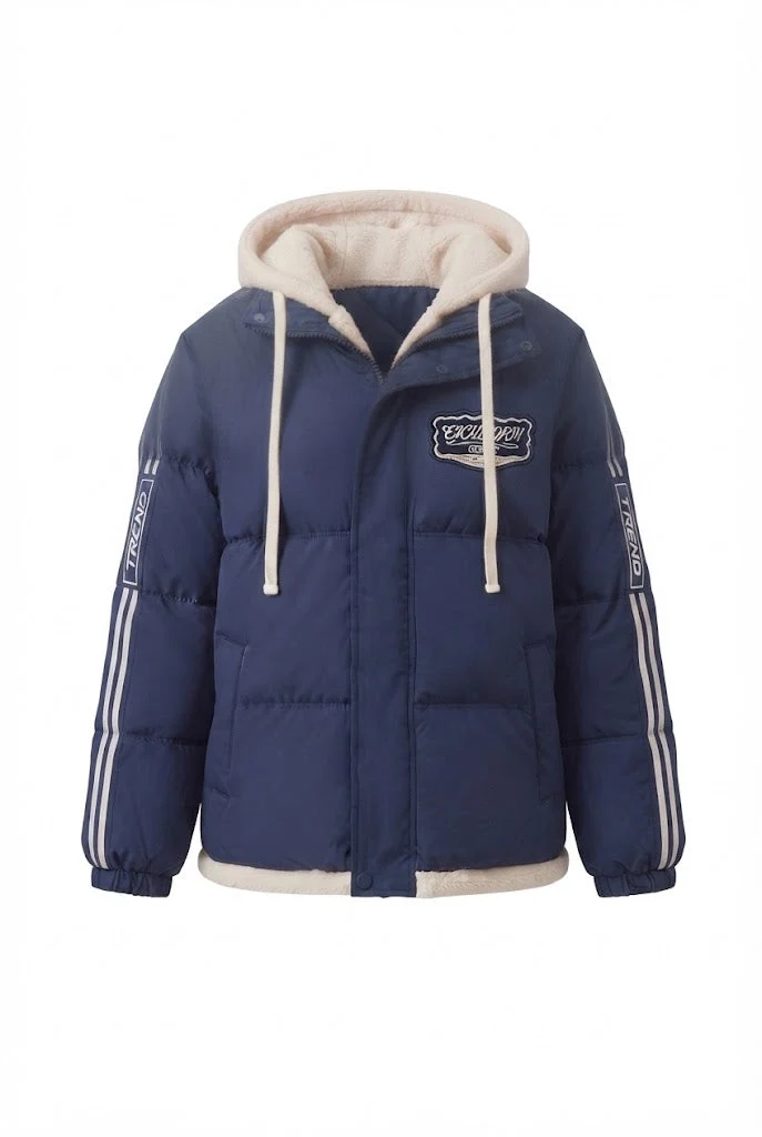 Damen trendige gesteppte Kapuzenjacke mit hochwertiger Teddy-Innenkonstruktion und sportlichen gestreiften Ärmeln