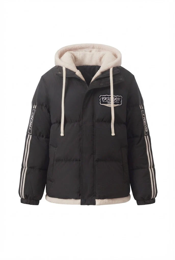 Damen trendige gesteppte Kapuzenjacke mit hochwertiger Teddy-Innenkonstruktion und sportlichen gestreiften Ärmeln