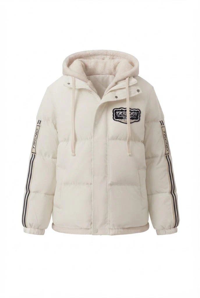 Damen trendige gesteppte Kapuzenjacke mit hochwertiger Teddy-Innenkonstruktion und sportlichen gestreiften Ärmeln