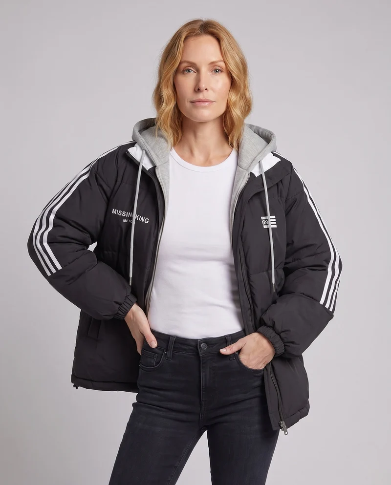 Damen Sportlicher gepolsterter Parka mit Kapuze und Kontraststreifen, übergroßer Silhouette und thermischem Futter