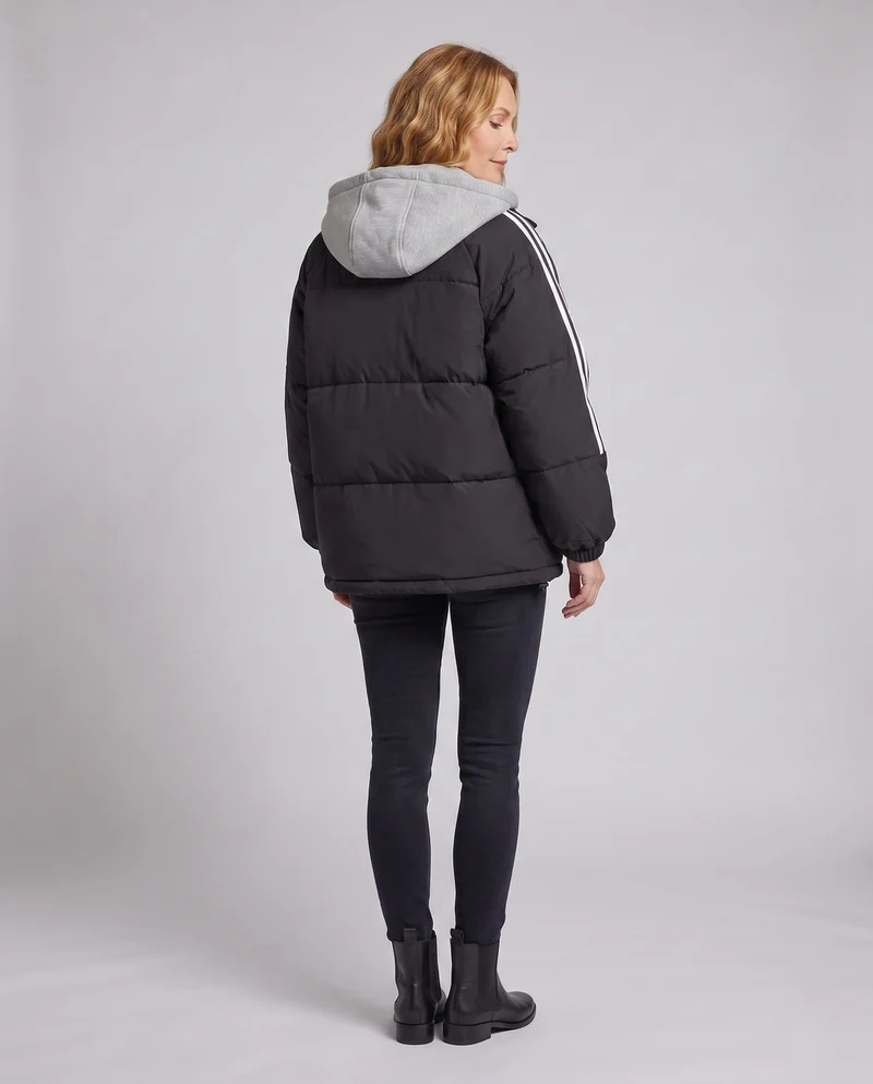 Damen Sportlicher gepolsterter Parka mit Kapuze und Kontraststreifen, übergroßer Silhouette und thermischem Futter