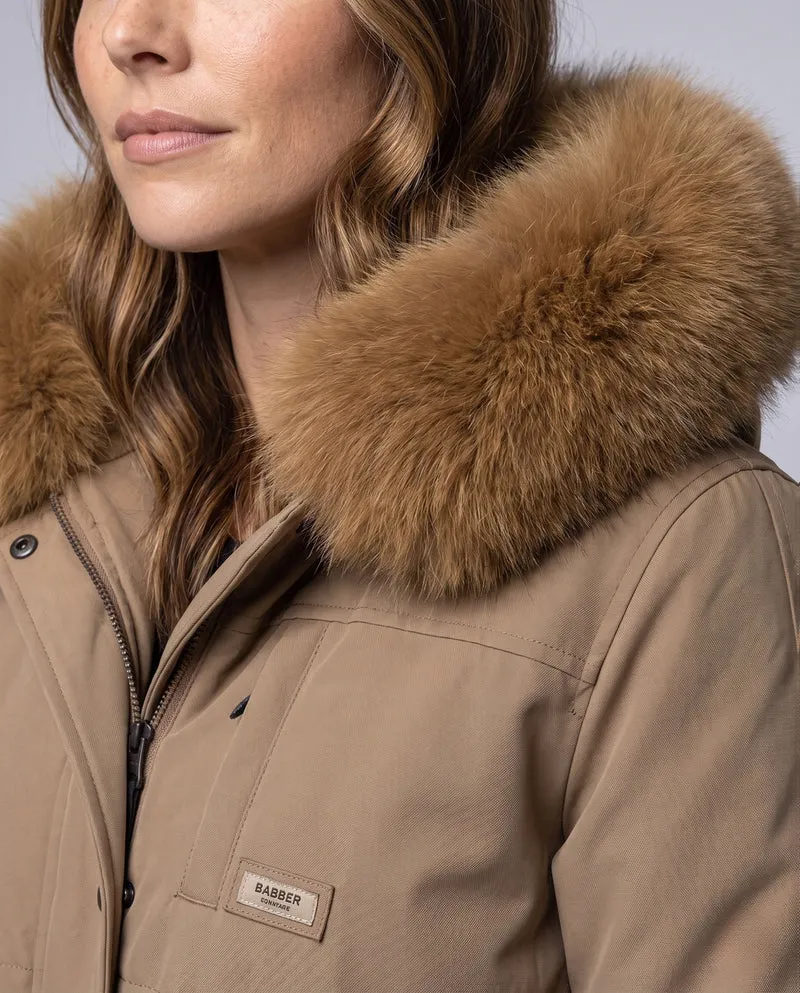 Damen maßgeschneiderter Parka mit voluminösem Faux-Fur-Kragen, Kordelzugtaille und verdeckter Windblende