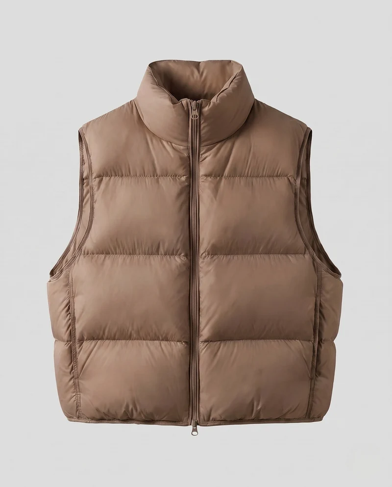 Damen ultraleichte Daunenimitat-Steppweste mit hohem Kragen und verstellbarem Saum