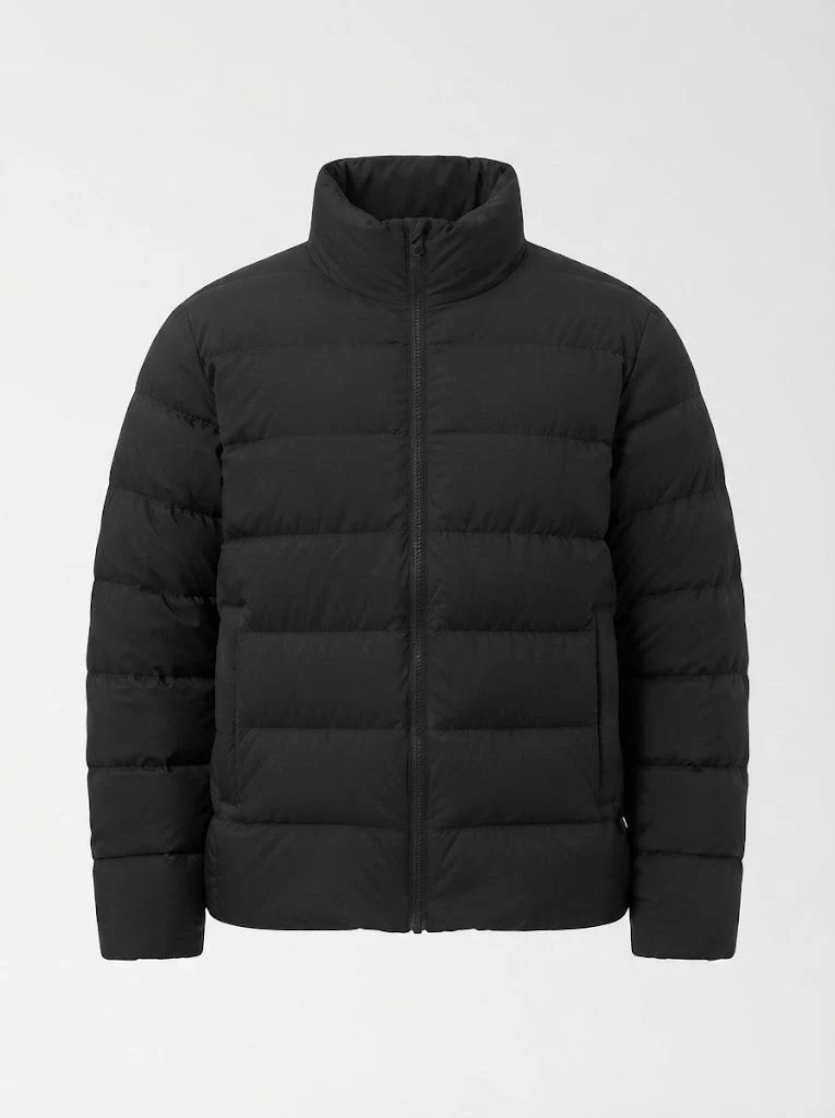 Damen ultraleichte kapuzenlose oversized Pufferjacke mit hohem Stehkragen, leiser Außenschicht und thermisch isolierender Füllung