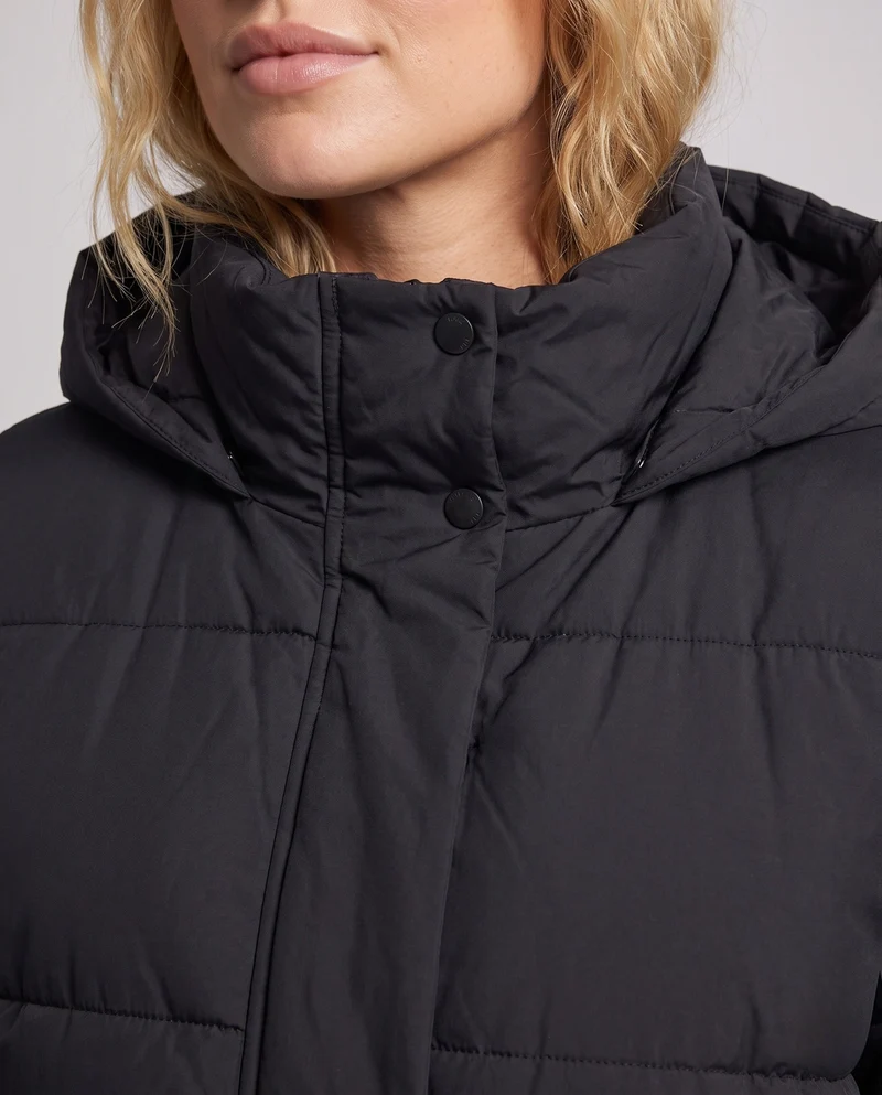 Damen ultraleichter Midi-Steppmantel mit verlängertem Rücken, innovativer Klima-Isolation und winddichtem Außenmaterial