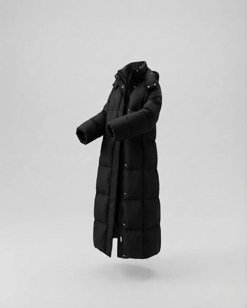Damen ultraleichter Midi-Steppmantel mit verlängertem Rücken, innovativer Klima-Isolation und winddichtem Außenmaterial