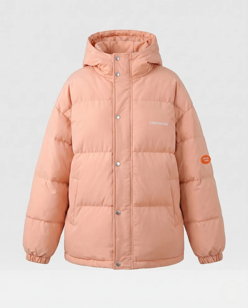 Damen urbane boxy Pufferjacke mit doppellagiger Kapuze und versteckter Druckknopf-Leiste