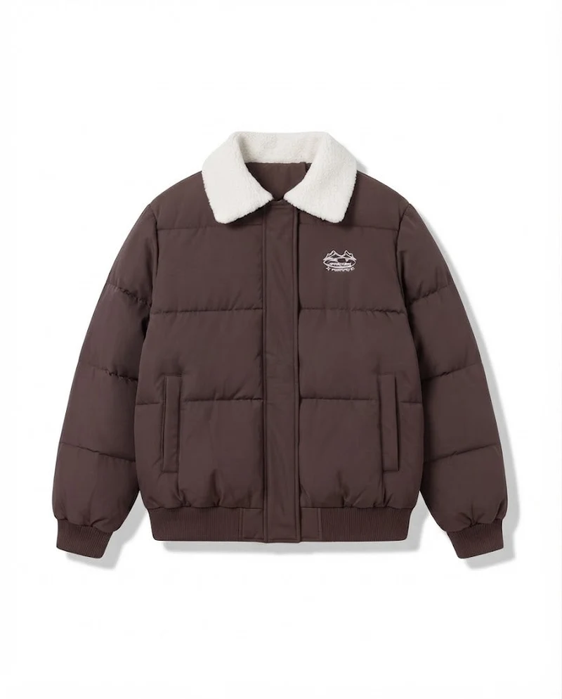 Damen städtischer boxy Puffer mit Sherpa-Schalkragen, gestepptem Quadratmuster und elastischen Rippbündchen