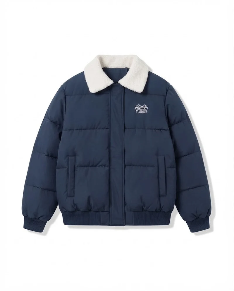 Damen städtischer boxy Puffer mit Sherpa-Schalkragen, gestepptem Quadratmuster und elastischen Rippbündchen