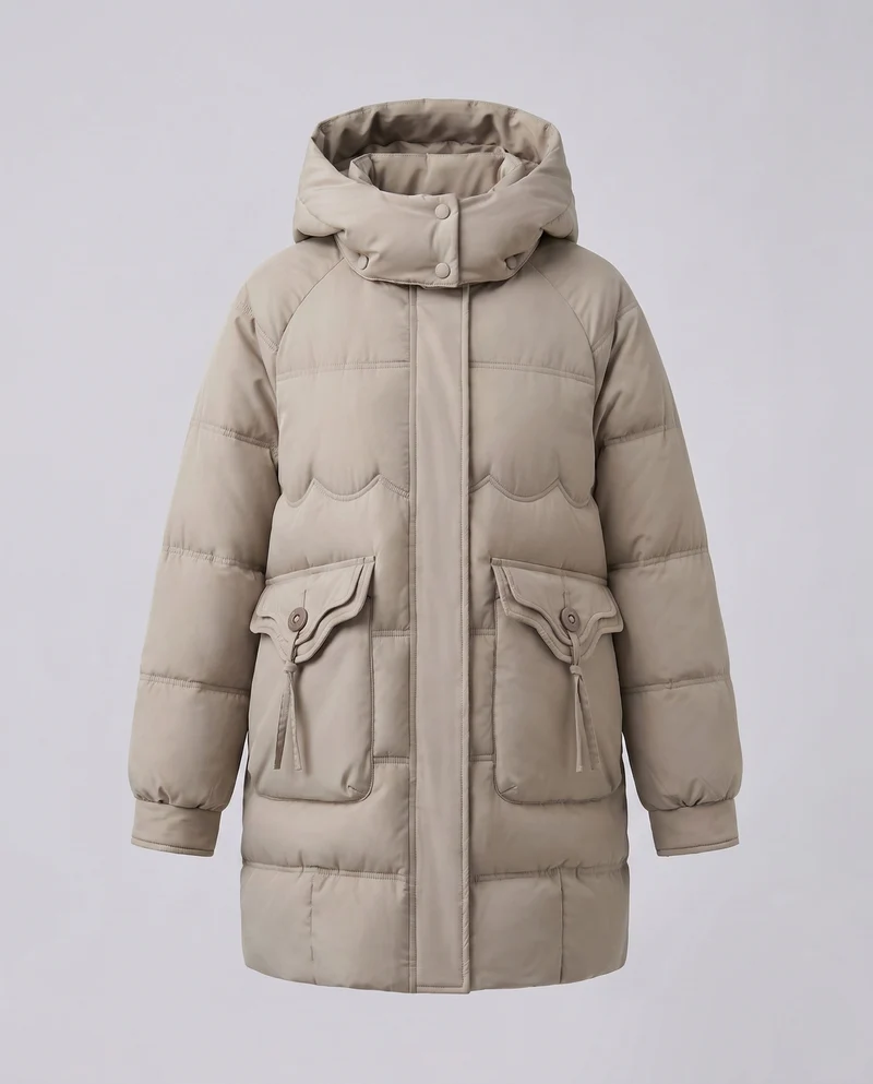 Damen urbane thermische Parka mit ergonomischer Kapuze, verdecktem Reißverschluss und großzügigen Sicherheitstaschen