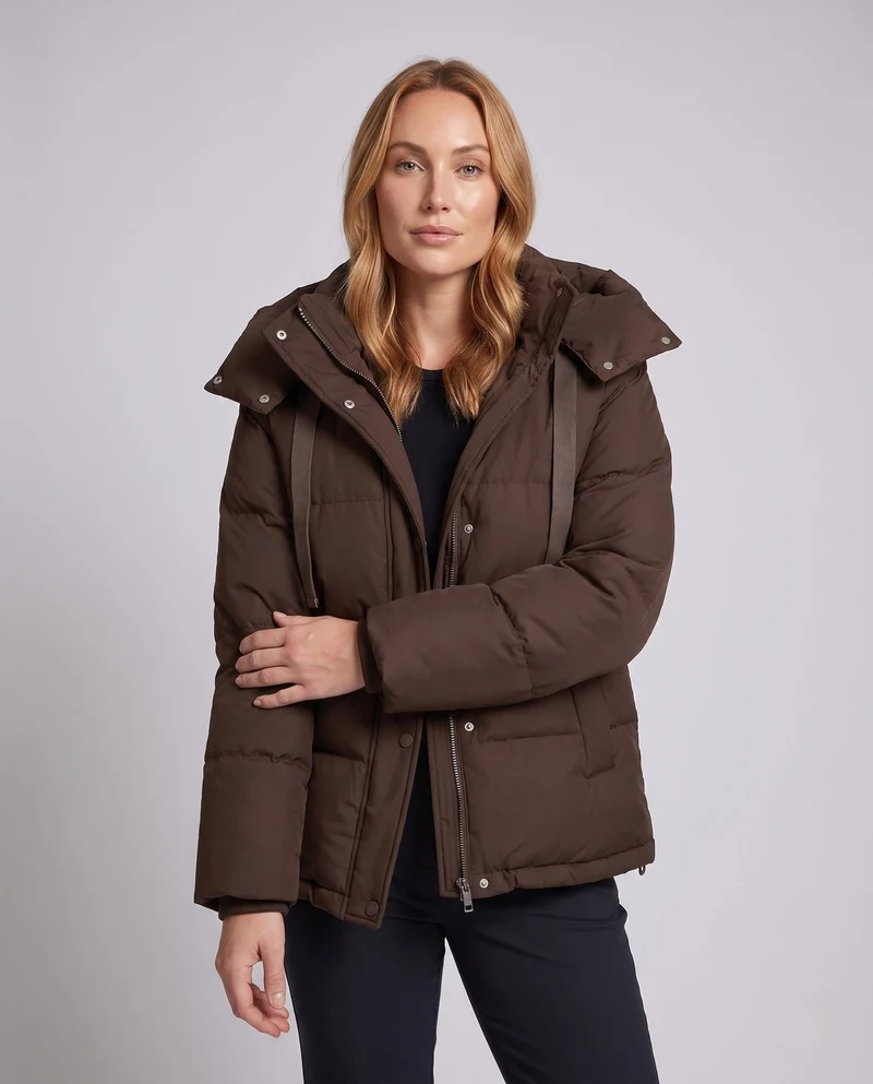 Damen Jacke ohne Polster mit Kapuze im oversized Boxy-Schnitt, hohem Kragen, Kordelzug und verdecktem Zwei-Wege-Reißverschluss